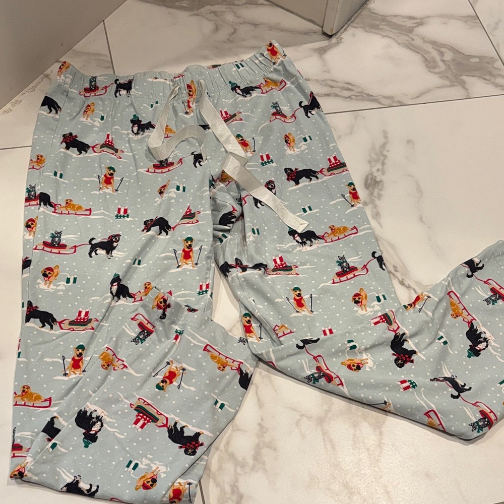 Lands' End Kids Snowy Scene Pajama Bottoms - Light Blue